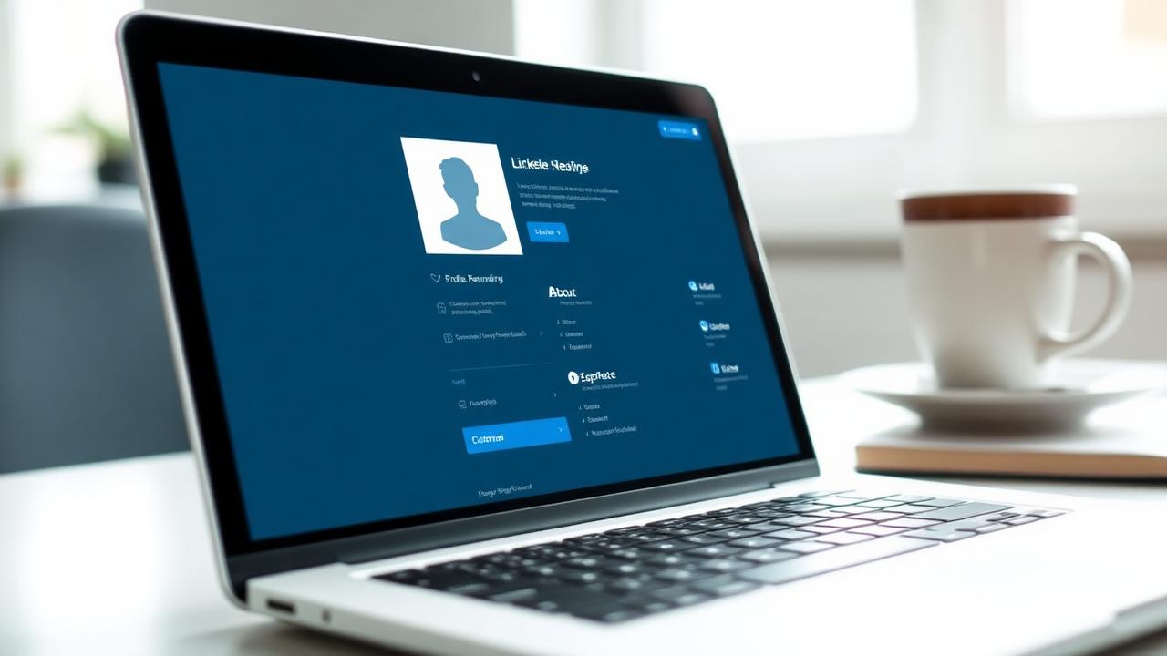 Professional LinkedIn profile mockup on a laptop screen