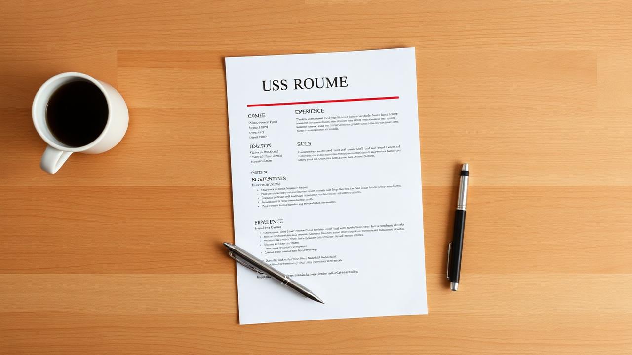 Clean US-format resume on a light oak desk